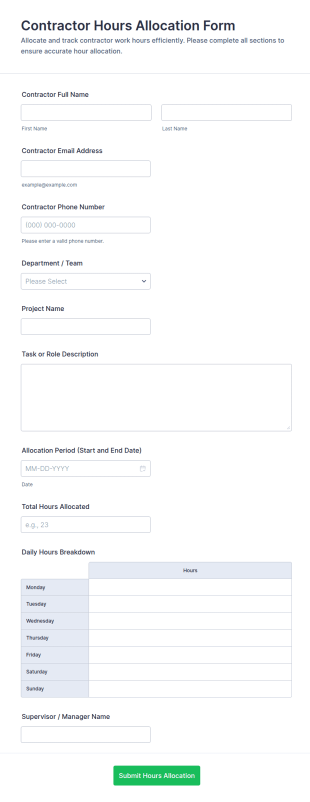 Contractor Hours Allocation Form Template