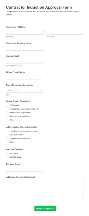 Contractor Induction Approval Form Template