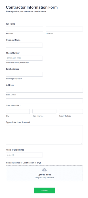 Contractor Information Form Template
