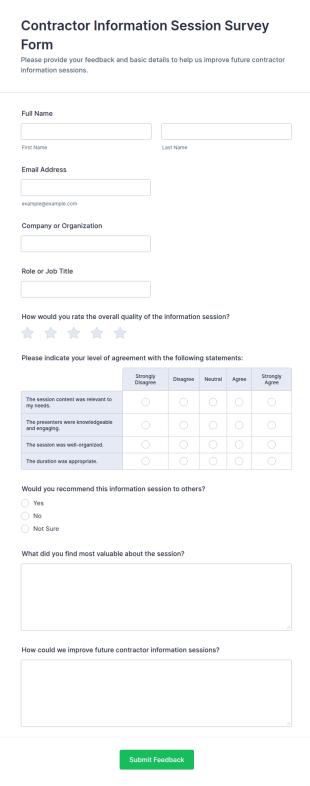 Contractor Information Session Survey Form Template