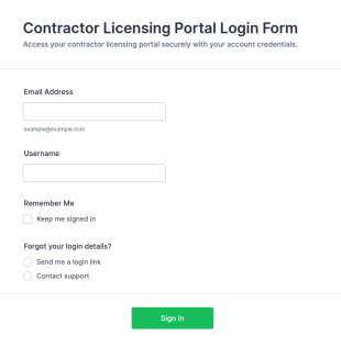 Contractor Licensing Portal Login Form Template