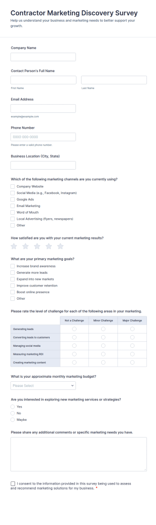 Contractor Marketing Discovery Survey Form Template