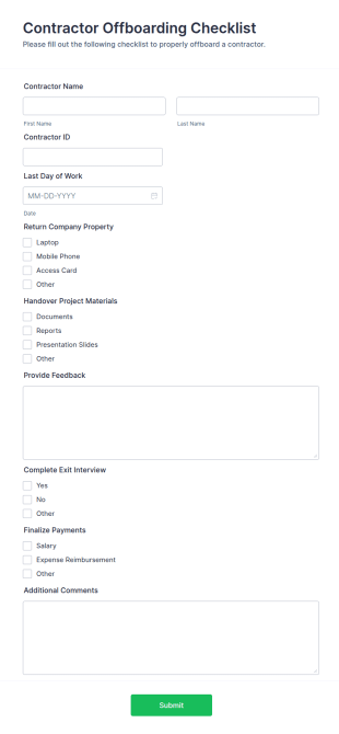 Contractor Offboarding Checklist Form Template