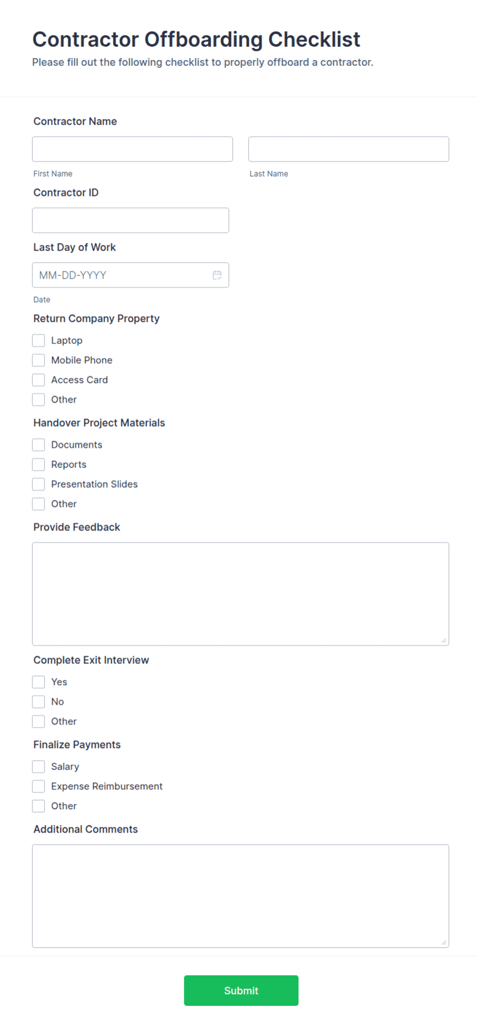 Contractor Offboarding Checklist Form Template | Jotform