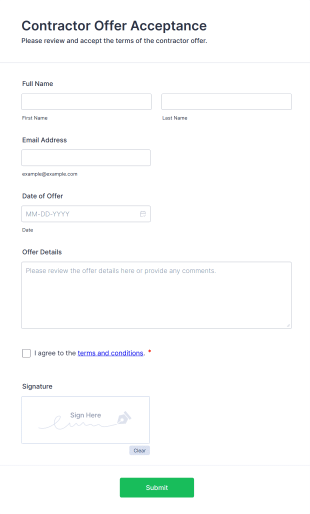 Contractor Offer Acceptance Form Form Template