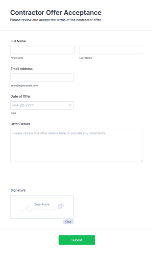 Contractor Offer Acceptance Form Template