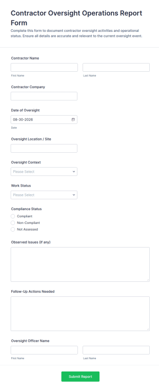 Contractor Oversight Operations Report Form Template