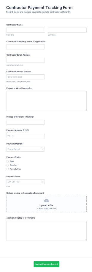 Contractor Payment Tracking Form Template