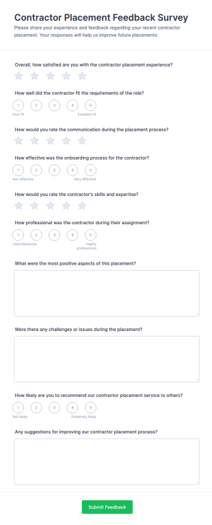 Contractor Placement Feedback Survey Form Template