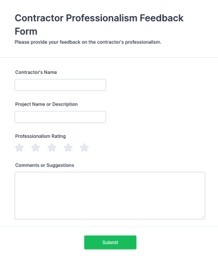 Contractor Professionalism Feedback Form Template