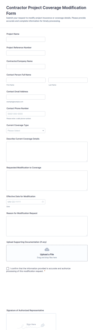 Contractor Project Coverage Modification Form Template