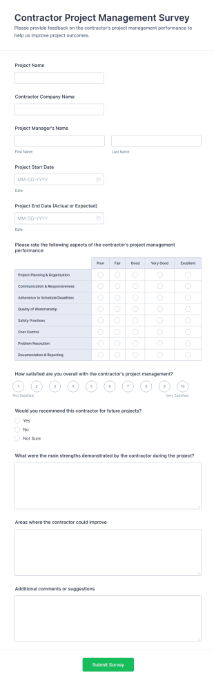 Contractor Project Management Survey Form Template