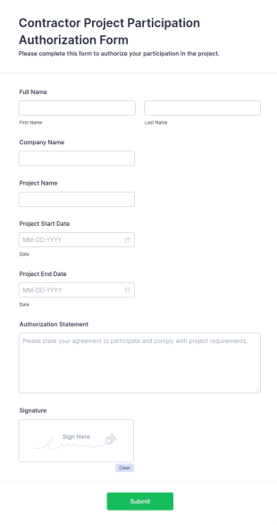 Contractor Project Participation Authorization Form Template