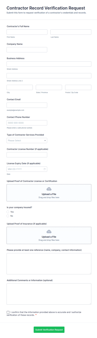 Contractor Record Verification Request Form Template