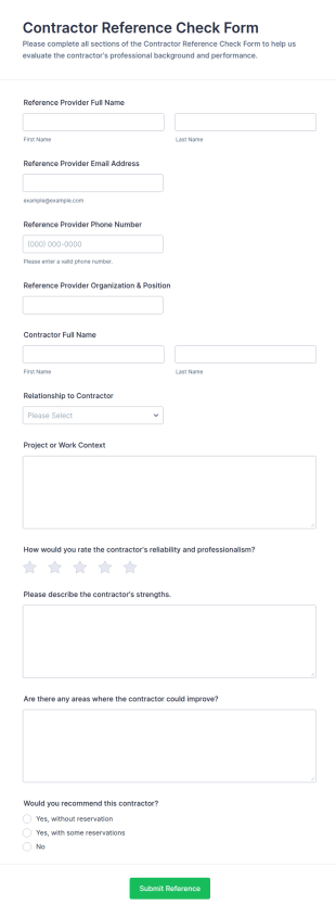 Contractor Reference Check Form Template