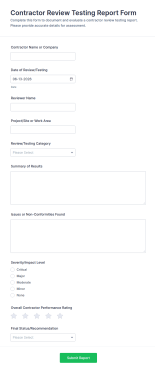 Contractor Review Testing Report Form Template
