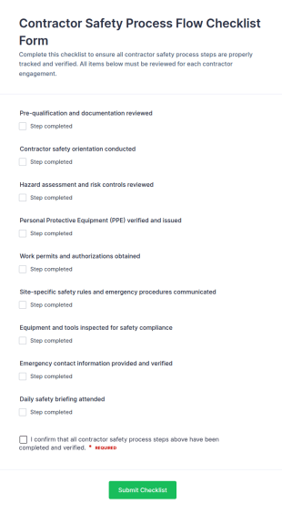 Contractor Safety Process Flow Checklist Form Template