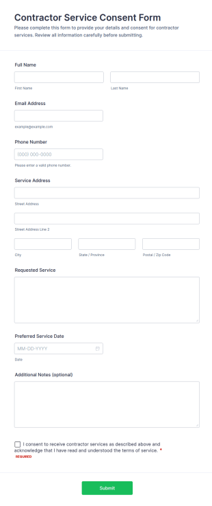 Contractor Service Consent Form Template