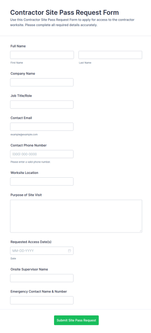 Contractor Site Pass Request Form Template