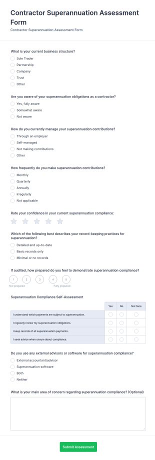 Contractor Superannuation Assessment Form Template