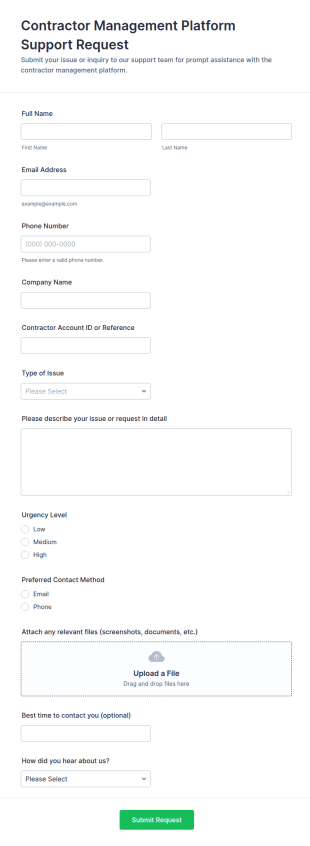 Contractor Support Request Form Template