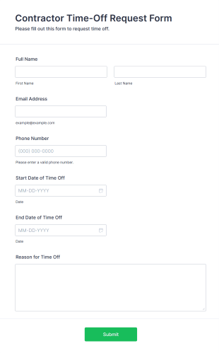 Contractor Time Off Request Form Form Template