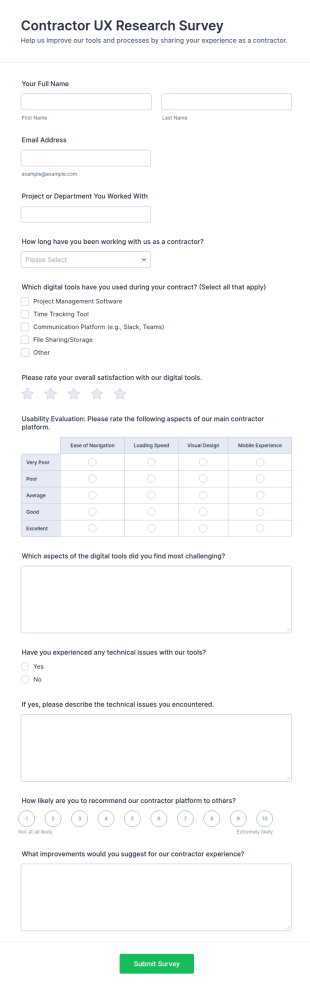 Contractor UX Research Survey Form Template
