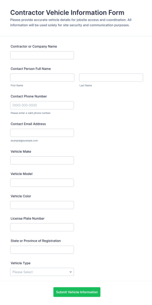Contractor Vehicle Information Form Template