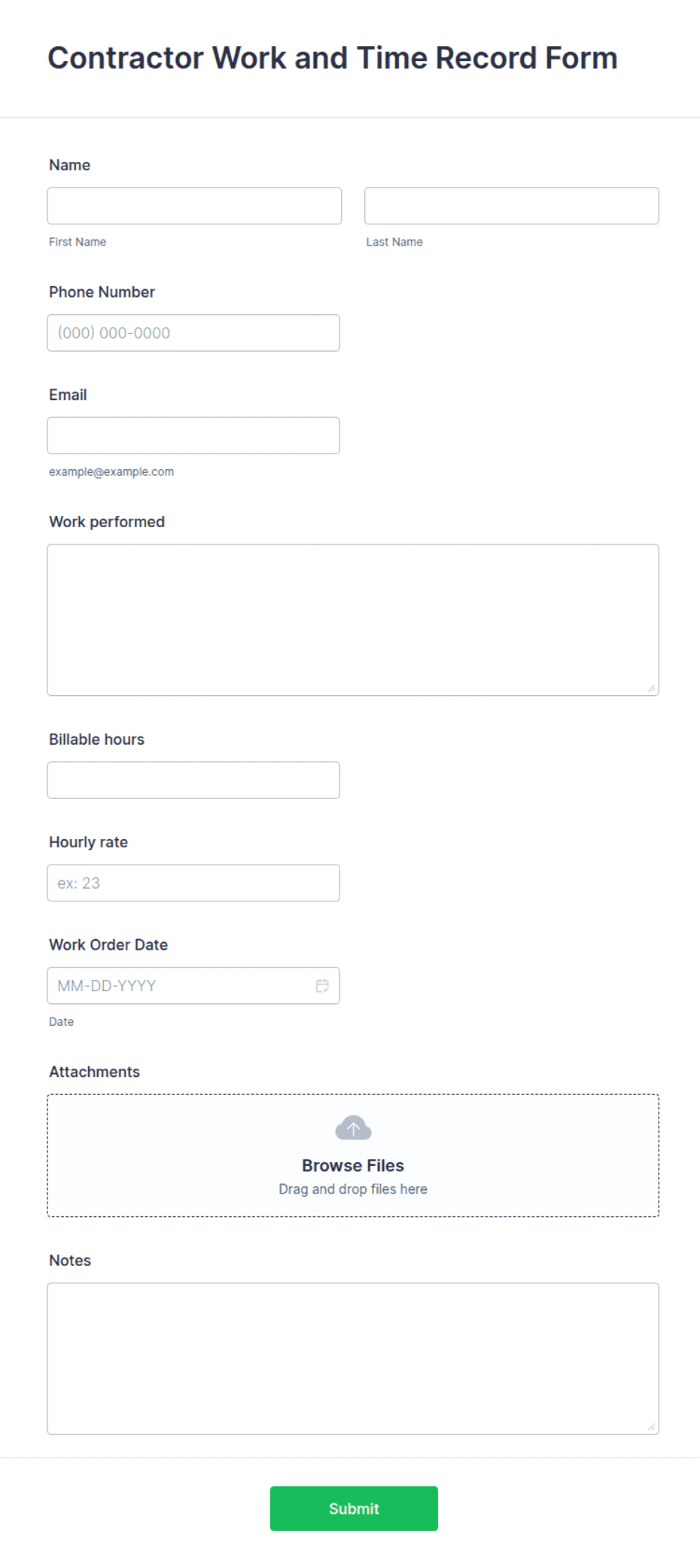 Contractor Work and Time Record Form Template | Jotform
