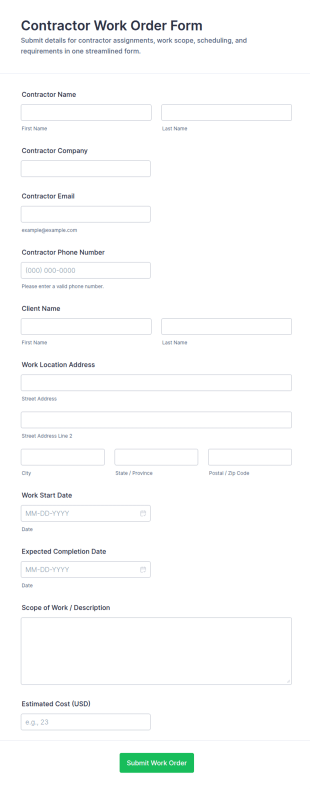 Contractor Work Order Form Template