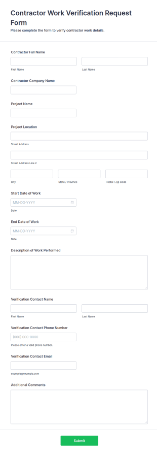 Contractor Work Verification Request Form Template