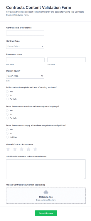 Contracts Content Validation Form Template