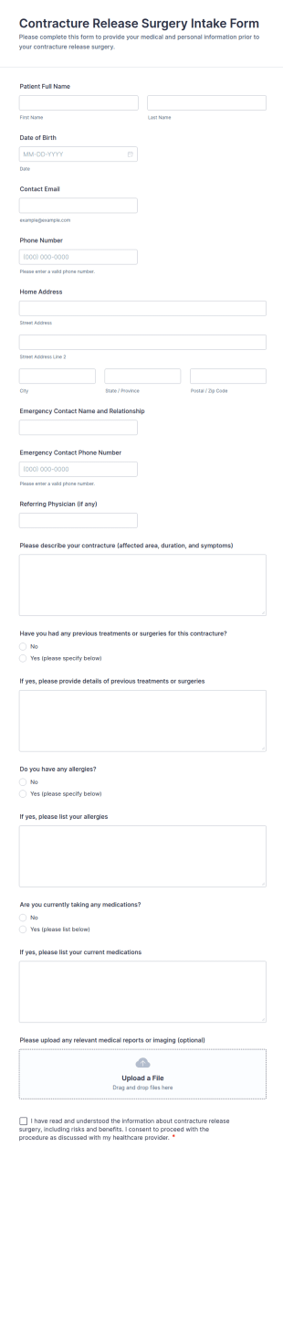 Contracture Release Surgery Intake Form Template