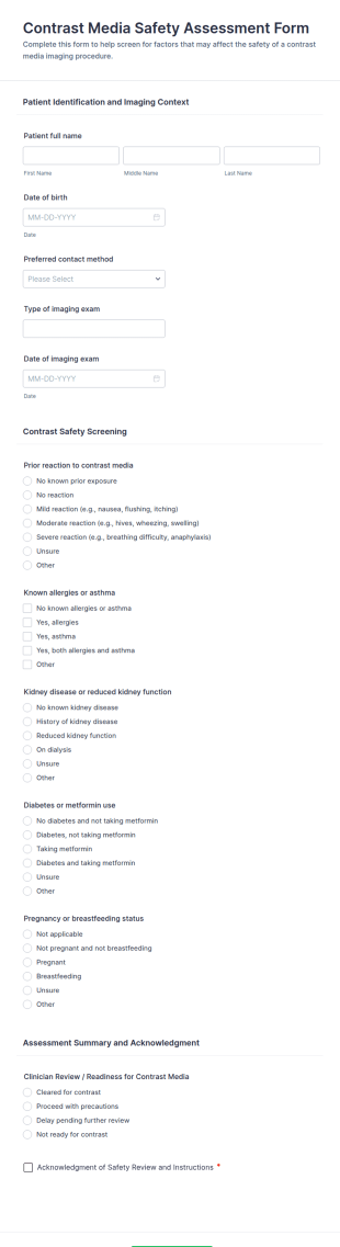 Contrast Media Safety Assessment Form Template