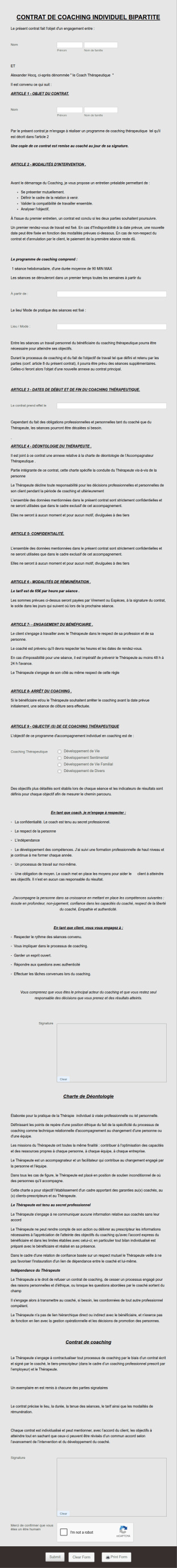 Contrat De Coaching Individuel Bipartite