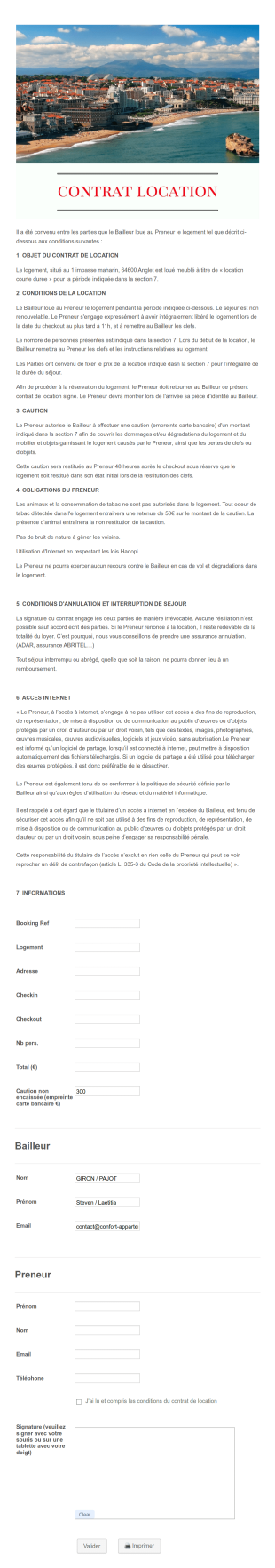 Contrat De Location Courte Durée Form Template
