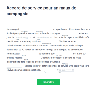Contrat De Service De Garde D'animaux