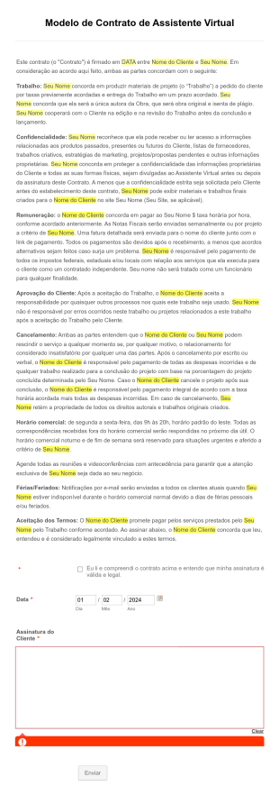 Contrato De Assistente Virtual Form Template