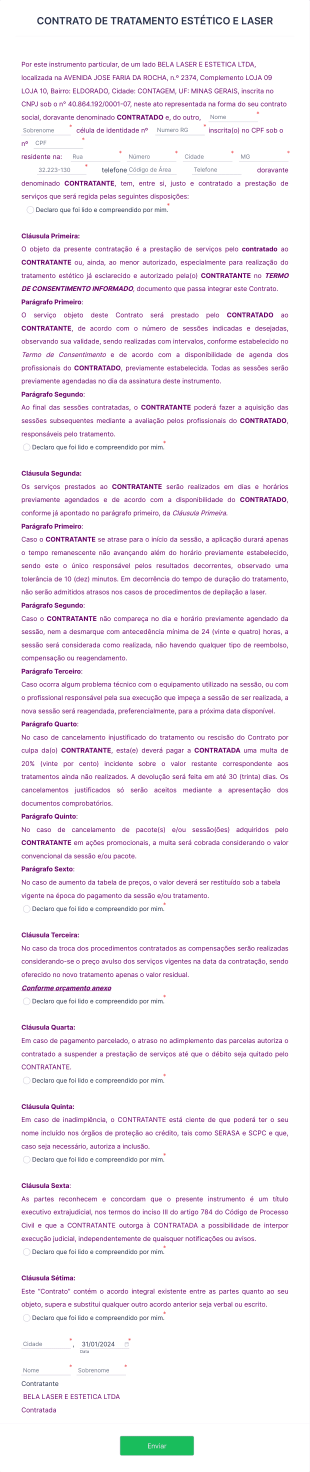 Contrato De Tratamento Estético E Laser Form Template