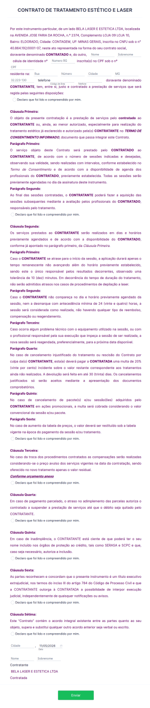 Contrato De Tratamento Estético E Laser