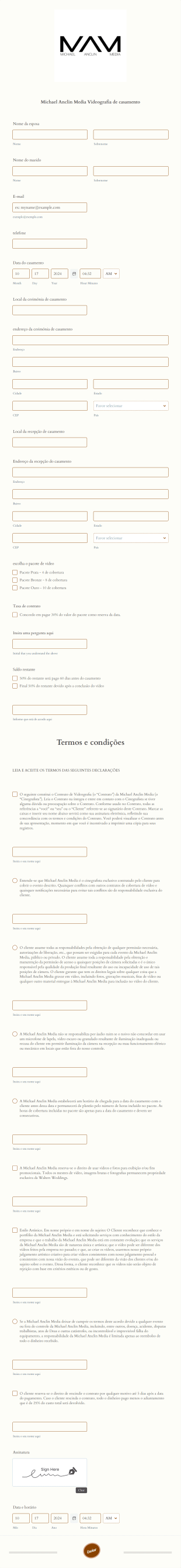 Contrato De Video De Casamento Form Template