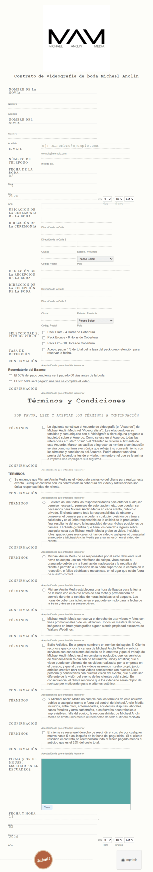 Contrato De Videografía De Boda