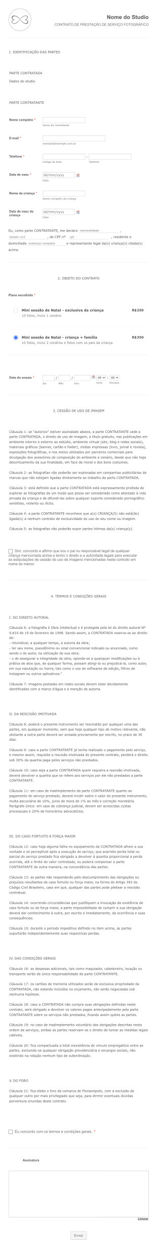 Contrato Para Mini Sessão De Natal