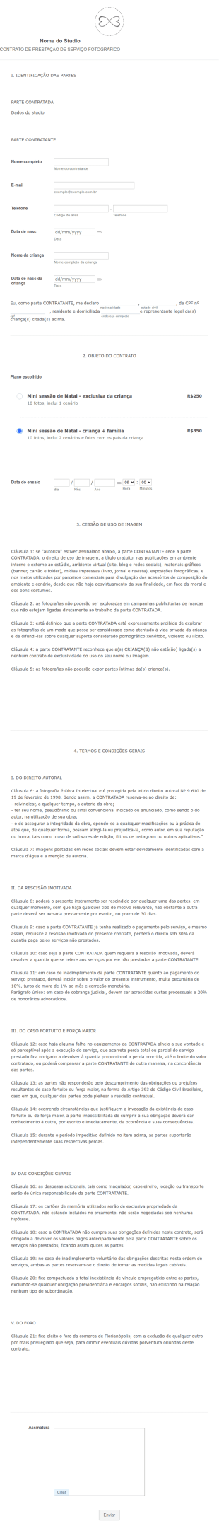 Contrato Para Mini Sessão De Natal