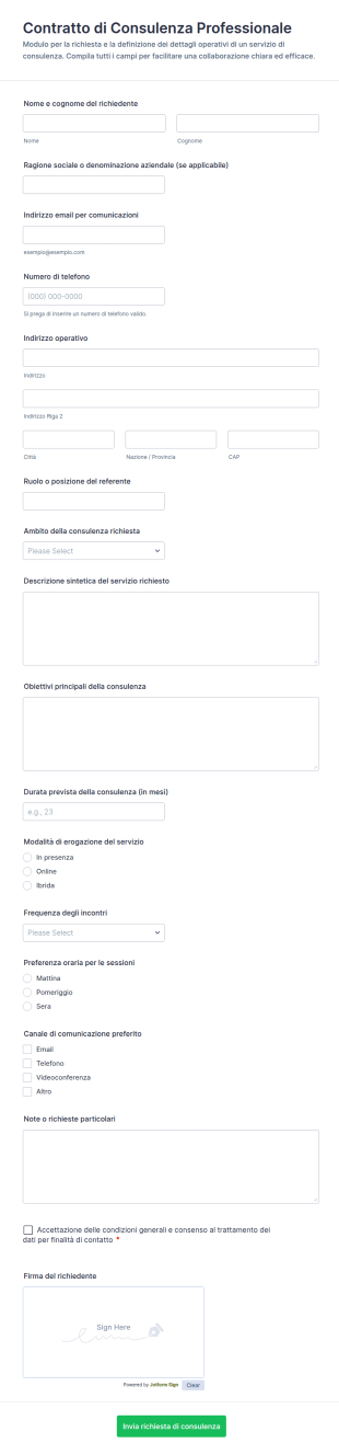 Contratto Di Consulenza Form