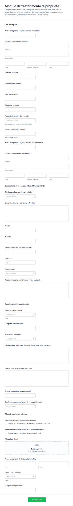 Contratto Di Trasferimento Di Proprietà