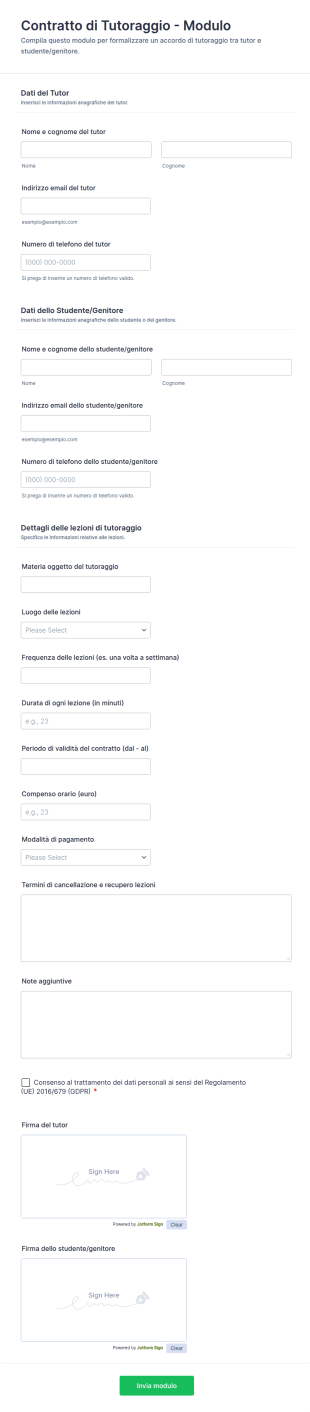 Contratto Di Tutoraggio Modulo