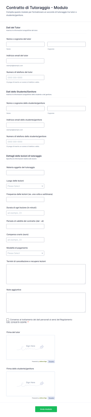 Contratto Di Tutoraggio Modulo