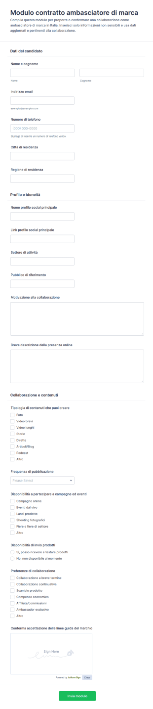 Contratto Per Ambasciatore Di Marca