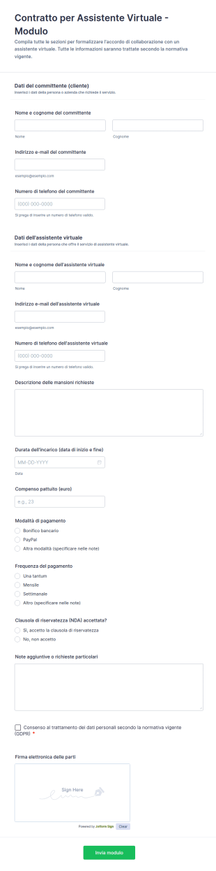 Contratto Per Assistente Virtuale Modulo